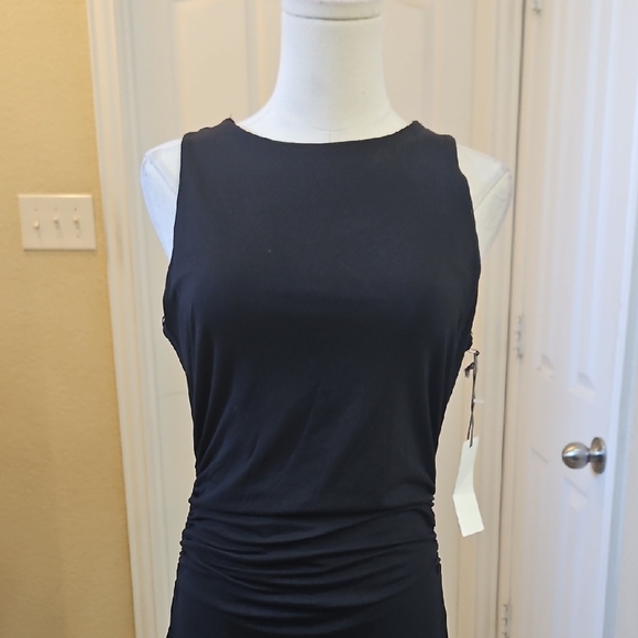 Nine Britton Classic Black Sleeveless Side Ruched Mini Dress Size Medium NWT - Picture 3 of 10